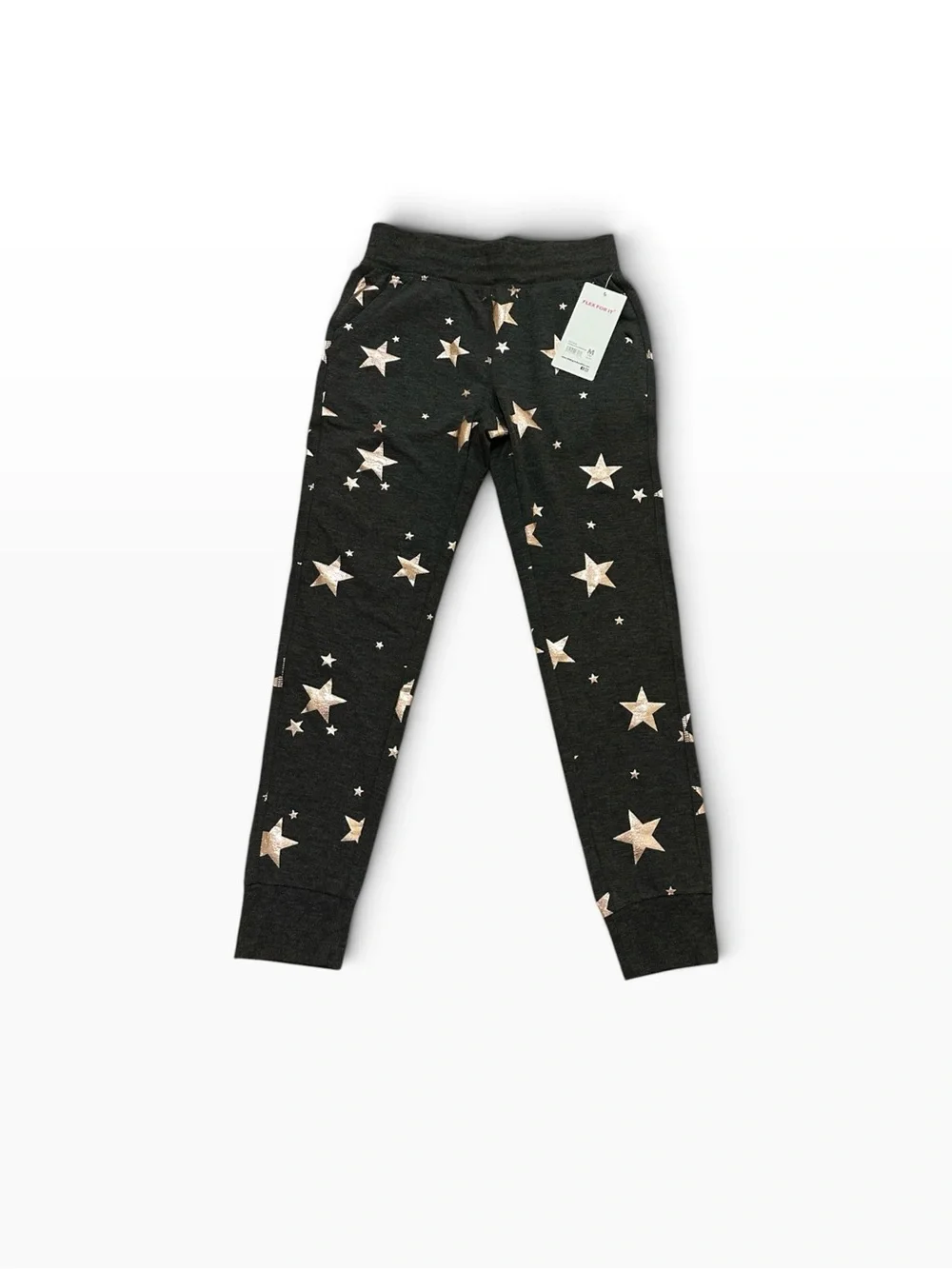 90 Degree Girls Reflex Jogger Pants Gray with Pink Foil Stars Size Medium 10 NWT